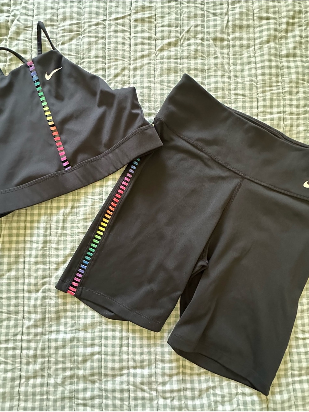 Nike Black Women’s Short Set with Rainbow Stripe Trim